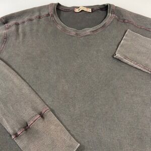 Agave Lux Mens Size L Gray Ribbed Long Sleeve V Neck Cotton Shirt Contrast Trim